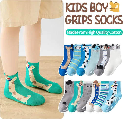 Miniatura 2 de 12 pares de calcetines antideslizantes para bebés, niños y niñas, calcetines de agarre para niños pequeños, calcetines de algodón transpirable