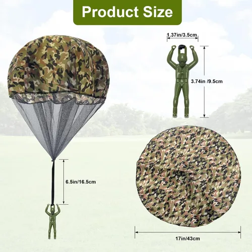 Miniatura 3 de Catcan 10 piezas de juguete de paracaídas, paracaídas de camuflaje para hombre, sin enredos, lanzar a mano, juguete volador para paracaidistas,