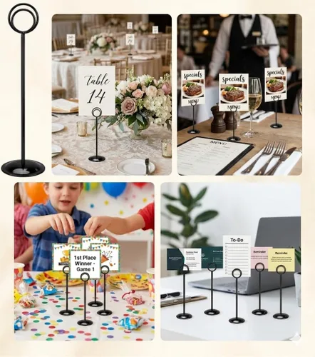 Miniatura 8 de HOHIYA Paquete de 12 soportes negros para números de mesa de 12 pulgadas, soportes para tarjetas de lugar de boda Elegantes soportes negros