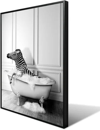 Miniatura 13 de XMJJQQ Arte enmarcado divertido lienzo de tigre para baño, bonito póster de baño en blanco y negro, estampado de tigre animal en el baño, decoración