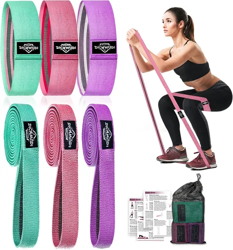 Miniatura 8 de DICYWUDI Bandas de resistencia de tela para entrenamiento, paquete de 6 bandas de ejercicio antideslizantes para mujeres y hombres, bandas de tela