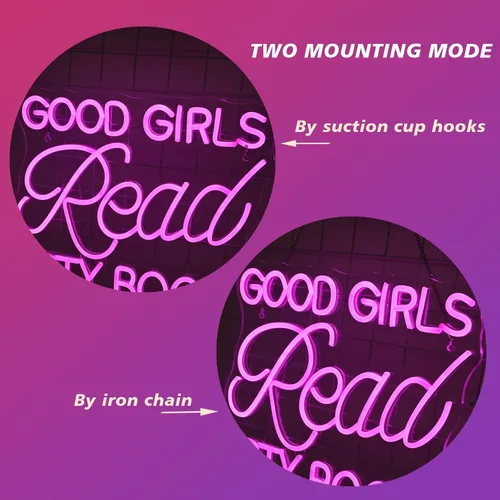 Miniatura 6 de Letrero LED de neón para decoración de pared, con texto en inglés "Good Girls Read Dirty Books", luz de neón regulable para el hogar, libro, fiesta