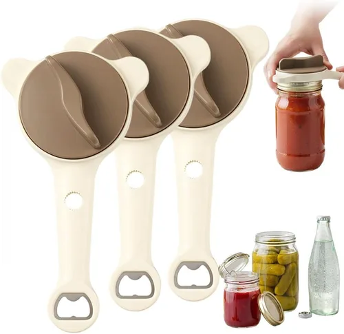 Miniatura 9 de Abrelatas de acero inoxidable ajustable, abridor de tarros para manos débiles con abridor de tapas de botellas, agarre de tapa multifuncional