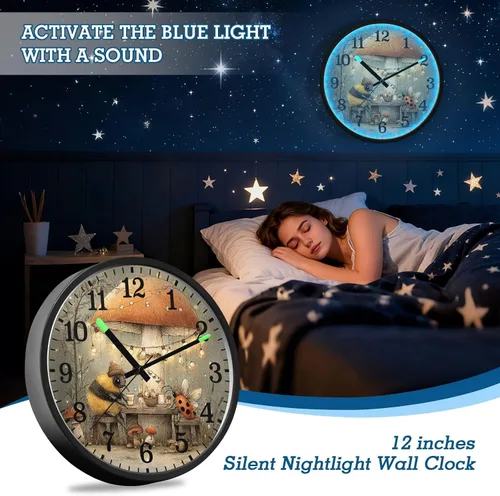 Miniatura 7 de Luminous Voice-Activated Clock Non-Ticking Silent Battery Operated Small Analog Clock Retro Bees 12 Inch for Office, Home, Bathroom, Kitchen