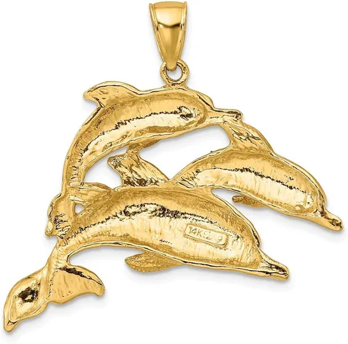 Miniatura 4 de Colgante de oro amarillo macizo de 14 quilates, con tres delfines, 1.102in x 1.496in