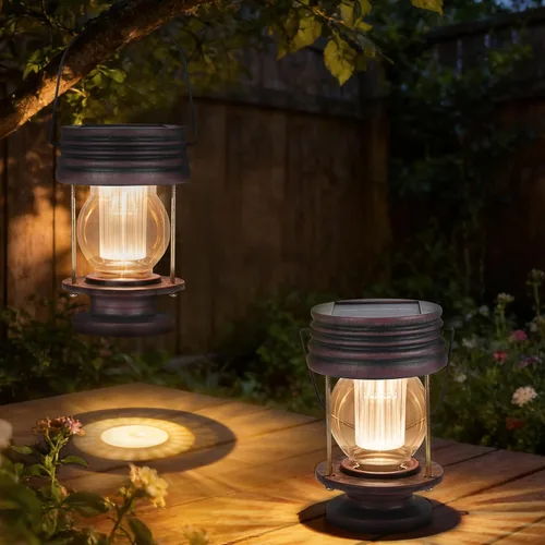 Faroles solares colgantes para exteriores, decoración de patio, doble carga solar y USB, sensor de luz ajustable, lámpara de mesa decorativa retro
