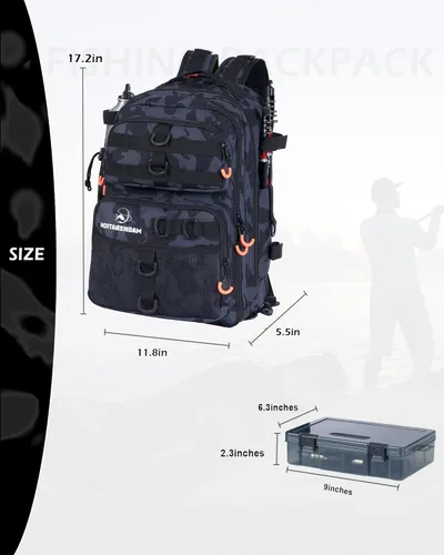 Miniatura 7 de Fishing Backpack with Rod Holders,900D Oxford Water-Resistant Fishing Gear,42L Large Storage Tackle Bag for Men