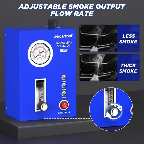 Miniatura 5 de T105 Detector de fugas de máquina de humo automotriz, probador de humo con bomba de aire integrada y manómetro de presión, kit de herramientas