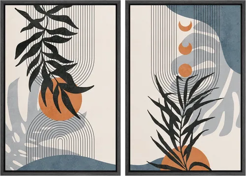 Miniatura 52 de SIGNFORD Lienzo enmarcado para pared, juego de arte con hojas de palmera de selva, polígonos geométricos, formas abstractas, ilustración, arte