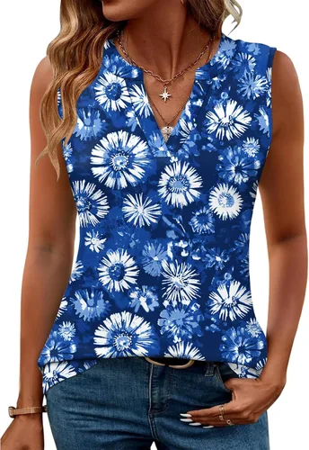 Miniatura 24 de Romanstii Camisas sin mangas para mujer, estilo casual, de verano, cuello en V, blusas elegantes, túnica