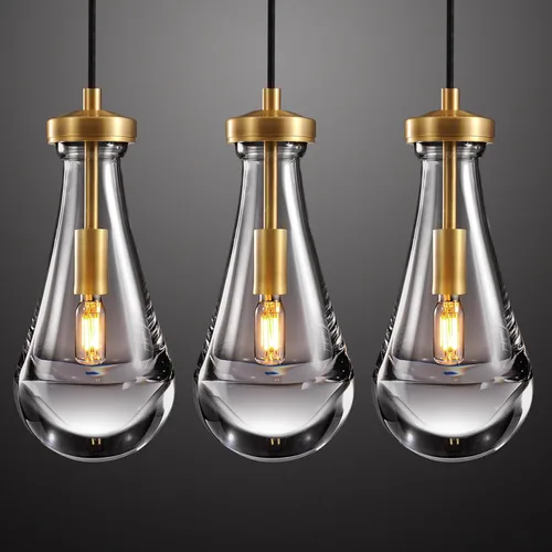 Juego de luces colgantes Joyunleo en forma de gota de lluvia de 3 piezas, juego de 3 luces colgantes para isla de cocina, luces colgantes de vidrio