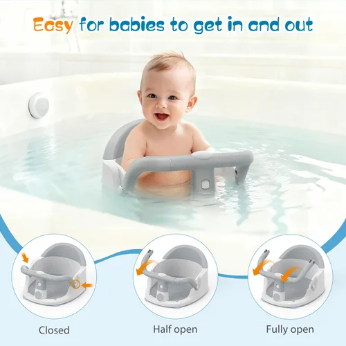 Miniatura 5 de Asiento de baño para bebés de 6 meses en adelante sentados, silla de baño antideslizante con ventosa, seguro y cómodo asiento de baño infantil