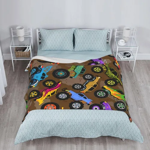 Miniatura 4 de Manta Decorativa de Camiones y Autos de Monstruos de Caricatura Geniales, Ropa de Cama Suave, Manta Cálida y Acogedora de Franela de Vellón