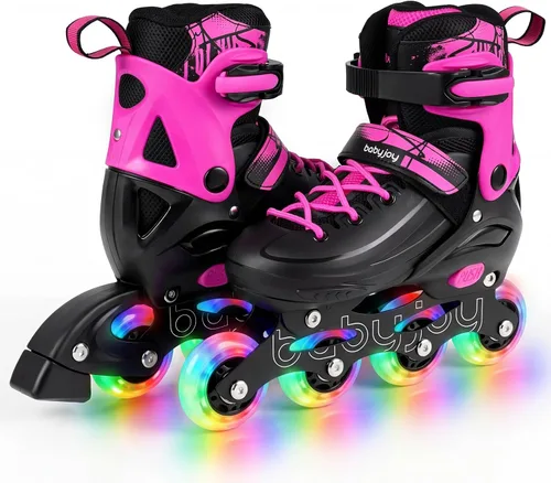 Miniatura 13 de BABY JOY Patines en línea, 4 tamaños ajustables para niños con ruedas iluminadas para niños de 5 a 14 años, divertidos patines iluminadores