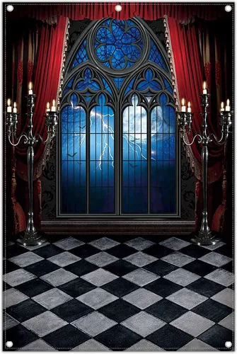 Miniatura 8 de Telón de fondo gótico de castillo medieval de vampiro de 5 x 7 pies, ventana de Halloween, luna, murciélagos, fotografía, fondo, decoración