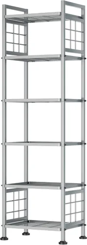 GIOTORENT Estante de almacenamiento de pie de 6 hilos, estantería de metal, estante de despensa para lavandería, cocina, baño, organizador (plateado)