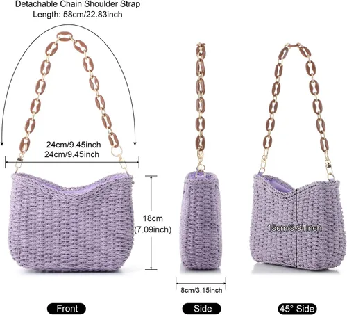 Miniatura 2 de Ovida Bolso de hombro de paja para mujer, bolso de playa tejido de paja para verano, bolso pequeño de mano de paja, bolso de mano para teléfono
