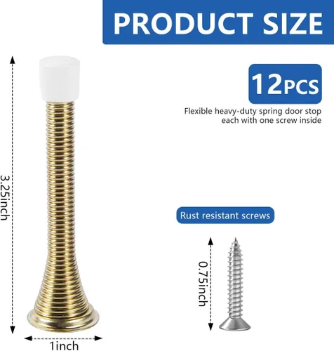 Miniatura 2 de KISEER Paquete de 12 topes de puerta de resorte de 3 1/4 pulgadas, flexibles y resistentes, con puntas de parachoques de goma a prueba de óxido Oro