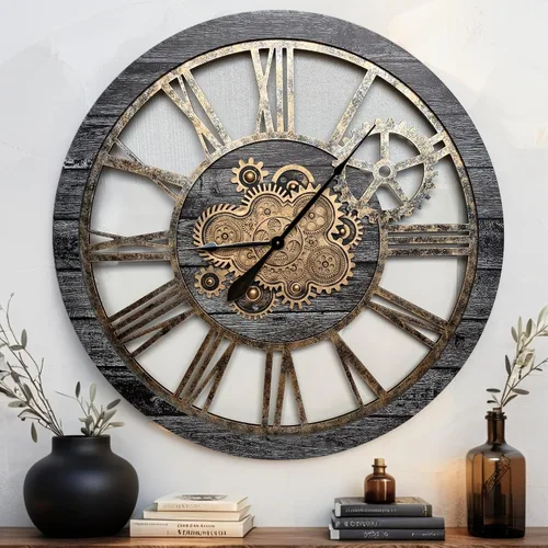 Miniatura 14 de ImprovingLife The Gears Clock - Reloj de pared con engranaje móvil real de 36 pulgadas, estilo vintage, industrial, de gran tamaño, rústico