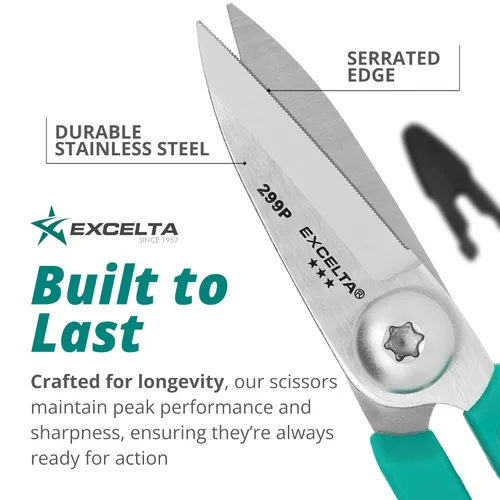 Miniatura 2 de Excelta Tijeras de corte Kevlar, cuchillas de acero inoxidable de 5.5 pulgadas, longitud de hoja recta de 1.75 pulgadas, borde dentado, asas