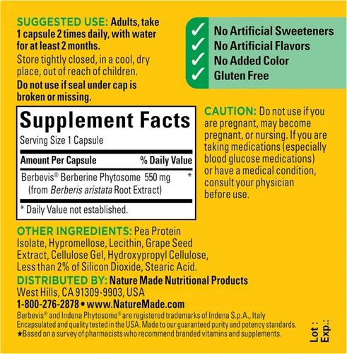Miniatura 7 de Nature Made Cápsulas de fitosoma de berberina de mejor absorción, 1100 mg por 2 cápsulas diarias, suplemento de berberina para apoyo a la salud