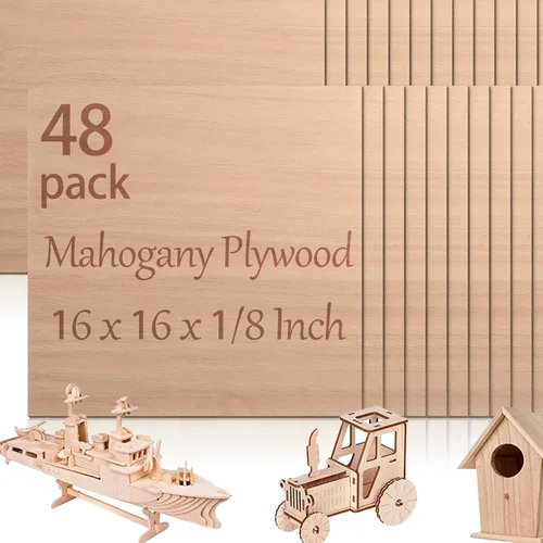 Miniatura 9 de 48 piezas de madera contrachapada de abedul báltico, 12 x 12 x 1/8 pulgadas, 0.118 pulgadas de grosor, madera sin terminar para manualidades, corte