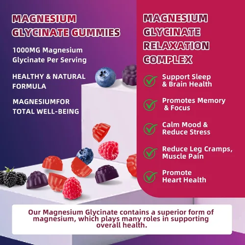 Miniatura 4 de 120 unidades de gomitas de glicinato de magnesio de 1000 mg para mujeres y hombres, suplementos de malato de magnesio y taurato para dormir, apoyo