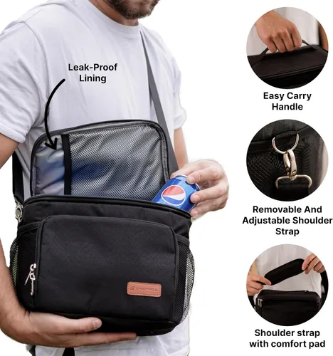 Miniatura 4 de Carrywell Lonchera aislada (no fabricada en China) para hombres, lonchera para hombre, a prueba de fugas, plegable, enfriador de lados suaves