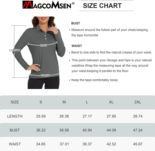 Miniatura 7 de MAGCOMSEN Camisetas tipo polo de manga larga para mujer, de secado rápido, protección solar UPF 50+, ligeras, atléticas, para tenis