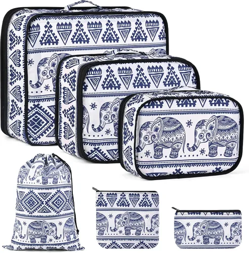 Juego de 6 cubos de embalaje, bolsas organizadoras de maleta para artículos esenciales de viaje, tela duradera y cremalleras para vacaciones al aire