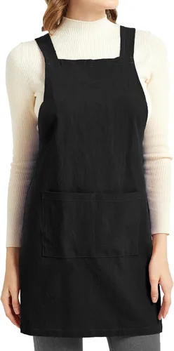 Miniatura 11 de ELEZAY Delantales para mujer con bolsillos, talla grande, cómodo, espalda cruzada, sin lazo, delantal de lino y algodón Marrón
