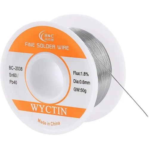 Miniatura 2 de 60 – 40 alambre de estaño y plomo con núcleo de resina para soldadura eléctrica y manualidades 0.0236 pulgadas (0.6 mm) 0.11 lb. Plateado