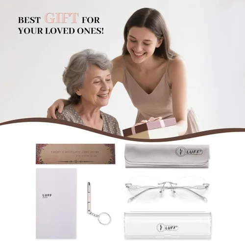 Miniatura 7 de LUFF Rimless Reading Glasses for Women Blue Light Computer Readers Lightweight 16g Metal Frame Eye Strain Relief plateado
