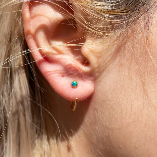Miniatura 27 de Half Huggie Gold Hoop Earrings for Girls Women Tiny Cartilage Birthstone Stud Piercing Earring Hypoallergenic Earring Screw Back Dainty Hug Hoops