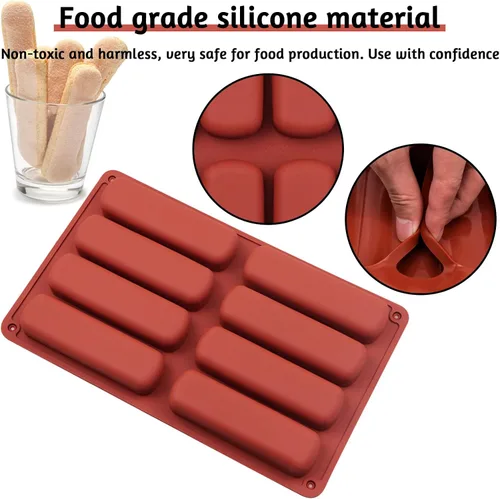 Miniatura 3 de 2 moldes de silicona para galletas de dedo, 8 cavidades de barras de cereales para hornear, molde de barra de chocolate antiadherente, para Cnady