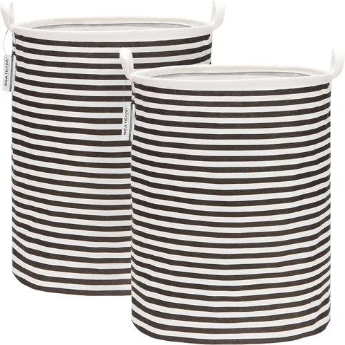 Miniatura 22 de Sea Team. - Cesta grande de 19.7 pulgadas, con recubrimiento impermeable, textil de algodón ramio, plegable, cesta para lavandería, cesta cilíndrica