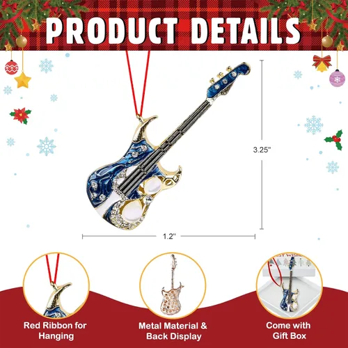 Miniatura 4 de D4DREAM Adorno de Navidad de guitarra, adornos colgantes de guitarra de metal para decoración de árbol de Navidad, guitarras eléctricas azules