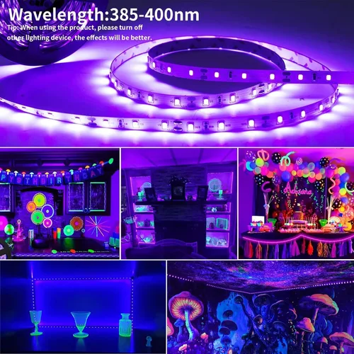 Miniatura 5 de YQNLIFA Tira de luz negra de 40 pies, luz negra flexible y adhesiva, 720 LED, luz negra para Halloween, fiesta de neón, cumpleaños, exhibición