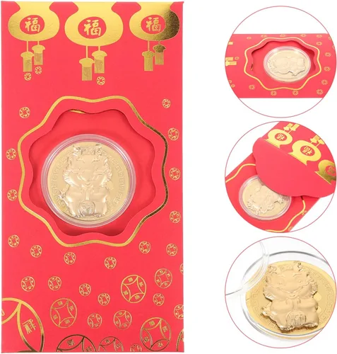 Miniatura 3 de EXCEART Sobre rojo, 10 unidades de paquetes de dinero rojo chino 2024 con moneda dorada, dragón del zodiaco chino, año nuevo, lunar, Hong Bao
