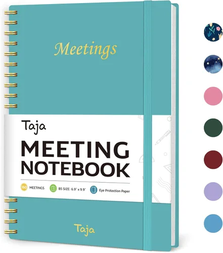 Taja Cuaderno de reuniones para la organización del trabajo, planificador de trabajo con artículos de acción, agenda para tomar notas, 160 páginas