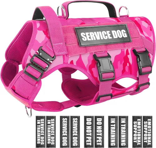 Miniatura 10 de WINSEE - Arnés tipo chaleco para perro de servicio para perro mediano, chaleco táctico MOLLE con 10 parches para mascotas, arnés resistente sin
