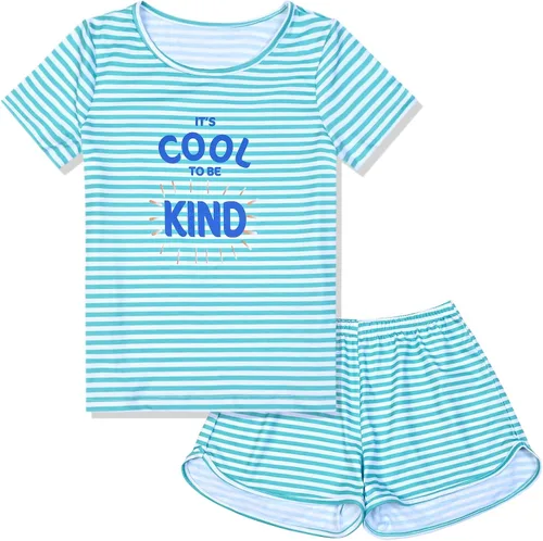 Miniatura 21 de QPANCY Pijamas de verano para niñas, conjuntos de pijamas de manga corta para dormir de verano