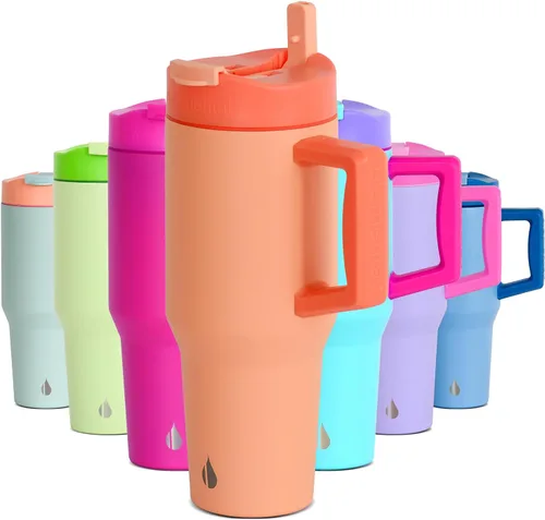 Miniatura 18 de Elemental Vaso de 40 onzas con asa y popote - A prueba de derrames, aislado de acero inoxidable para uso diario - Taza de café de viaje con 2
