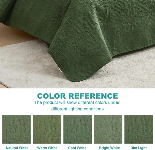 Miniatura 7 de Hansleep - Juego de edredón de tamaño King en verde oliva - Colcha de damasco ultrasónica para todas las estaciones, juego de ropa de cama suave