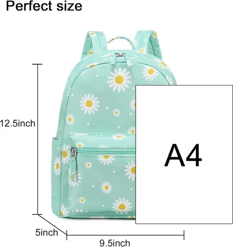 Miniatura 5 de LEDAOU Mini mochila para niñas, bonita mochila pequeña para mujeres, adolescentes, niños, escuela, viajes, bolso de hombro, Margarita blanca verde