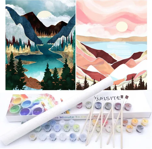 BAISITE Kit de pintura por números para adultos principiantes, 12 pulgadas de ancho x 16 pulgadas de largo, paquete de 2 lienzos para kits de