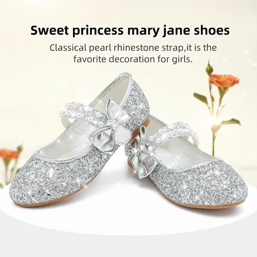 Miniatura 2 de Zapatos de vestir para niñas pequeñas, zapatos de flores, zapatos de princesa, boda, fiesta, zapatos planos para niñas pequeñas y grandes