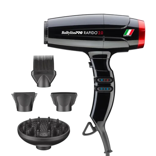 Secador de pelo de alta velocidad BaBylissPRO | 2000W Brushless Motor for All Hair Types, Engineered Airflow for Frizz-Free Results, Black, BRAP2
