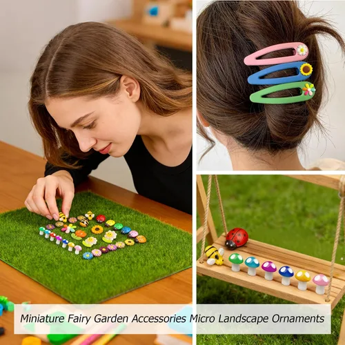 Miniatura 6 de 225 piezas de resina diminuta abeja de madera mariquita margarita flor decoración de hongos, adorno de abejorro, encanto de limo epoxi en miniatura