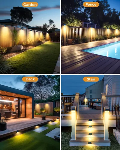 Miniatura 7 de vighep Paquete de 12 luces solares de movimiento para exteriores, luces impermeables para valla al aire libre, luces LED de pared blancas cálidas